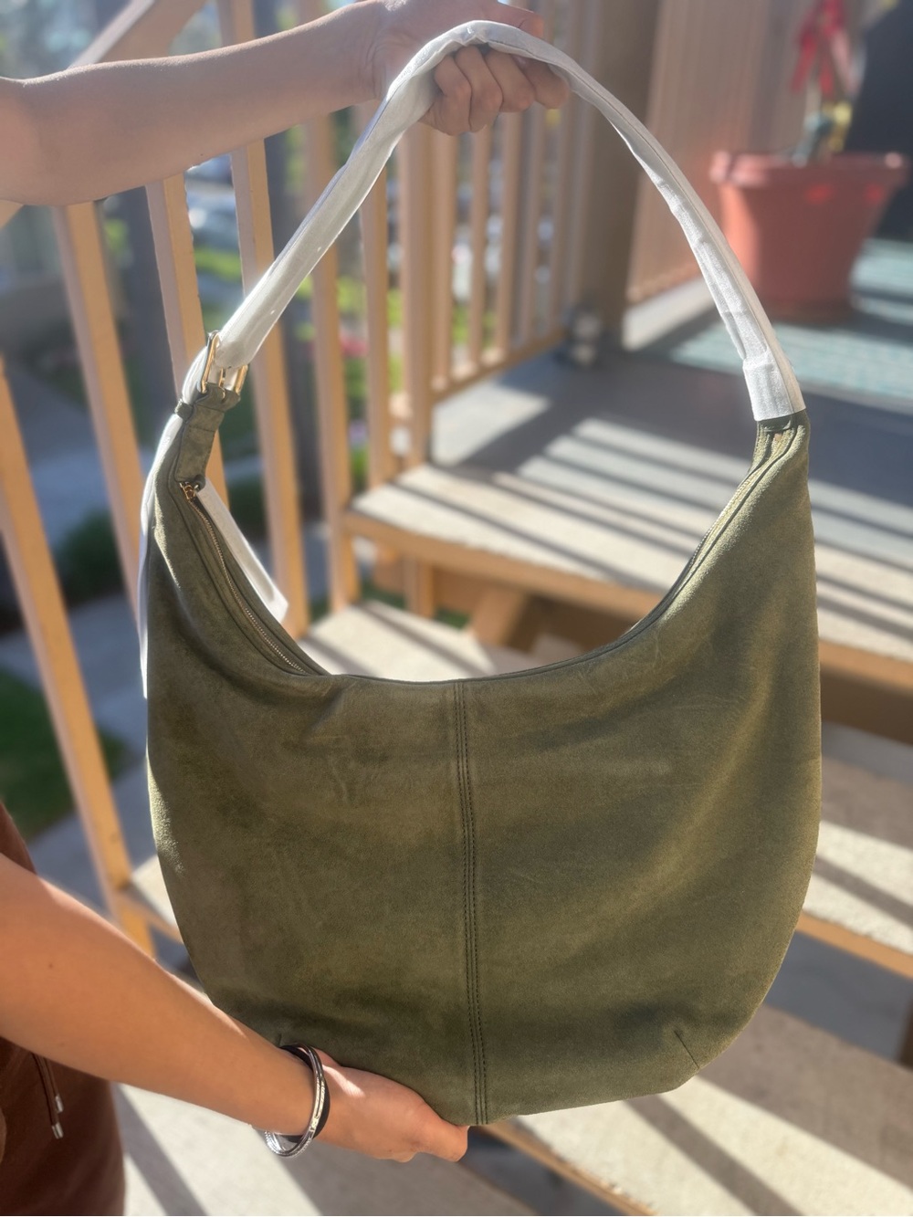 Quince Italian Suede Crescent Shoulder Bag Color - Olive